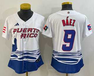 Womens Puerto Rico Baseball #9 Javier Baez White 2023 World Baseball Classic Stitched Jersey->2023 world baseball classic->MLB Jersey
